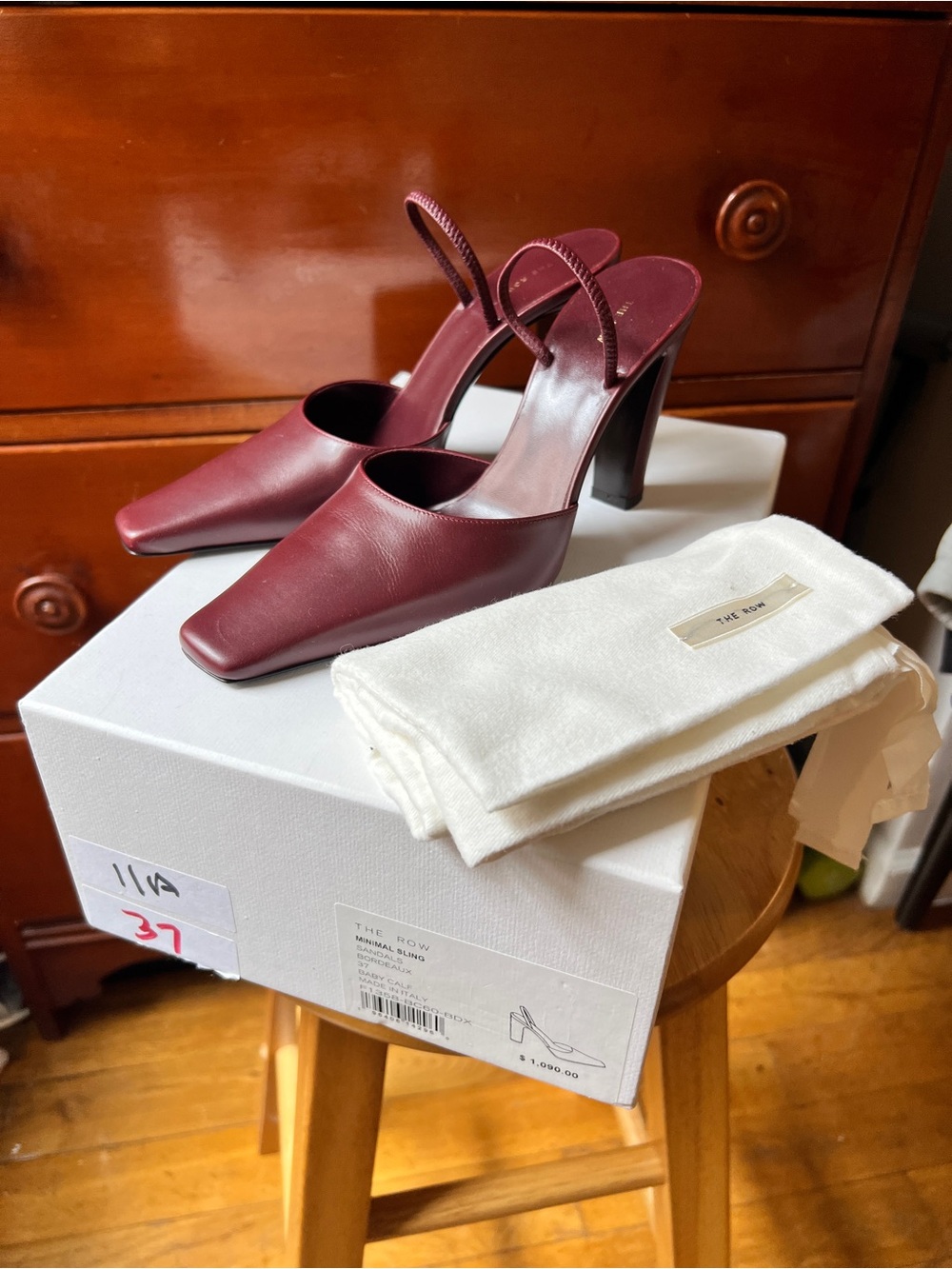 The Row Burgundy Leather Slingback Mules